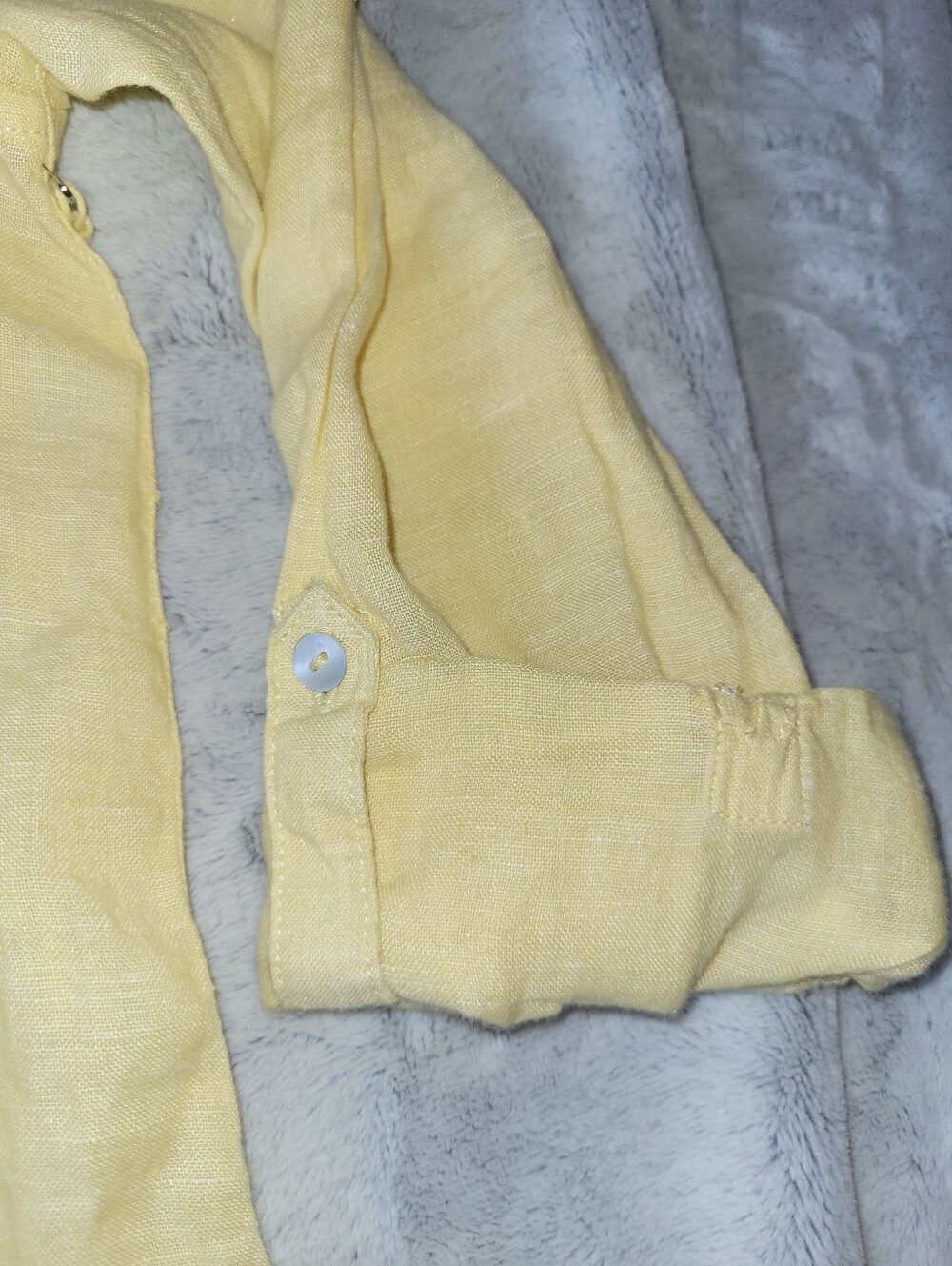 Sigrid Olsen Womens XS Oversized 100% Linen Roll Tab Sleeve Butter Yellow Shirt - Picture 5 of 12